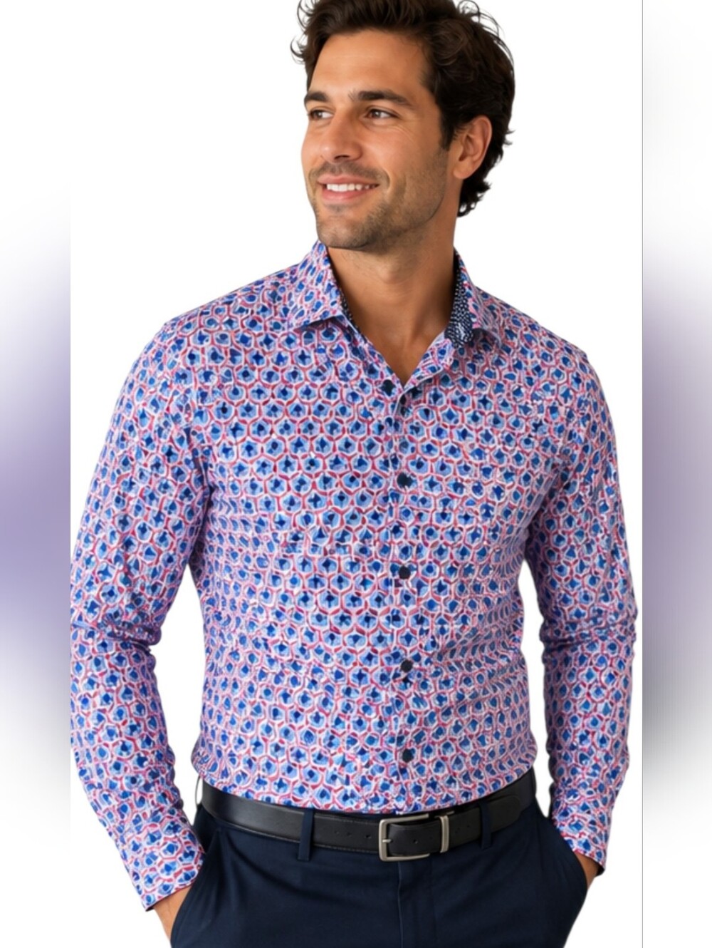 Con.Struct Slim Fit 4-Way Stretch Floral Performance Dress Shirt Men's Large